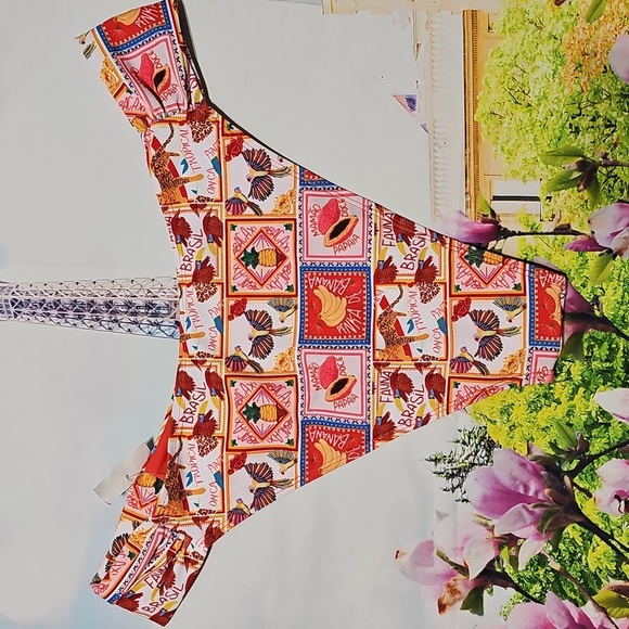Escape To Paradise Vibrant Ruched Stamp Print Bikini Bottoms XL New - Picture 7 of 9